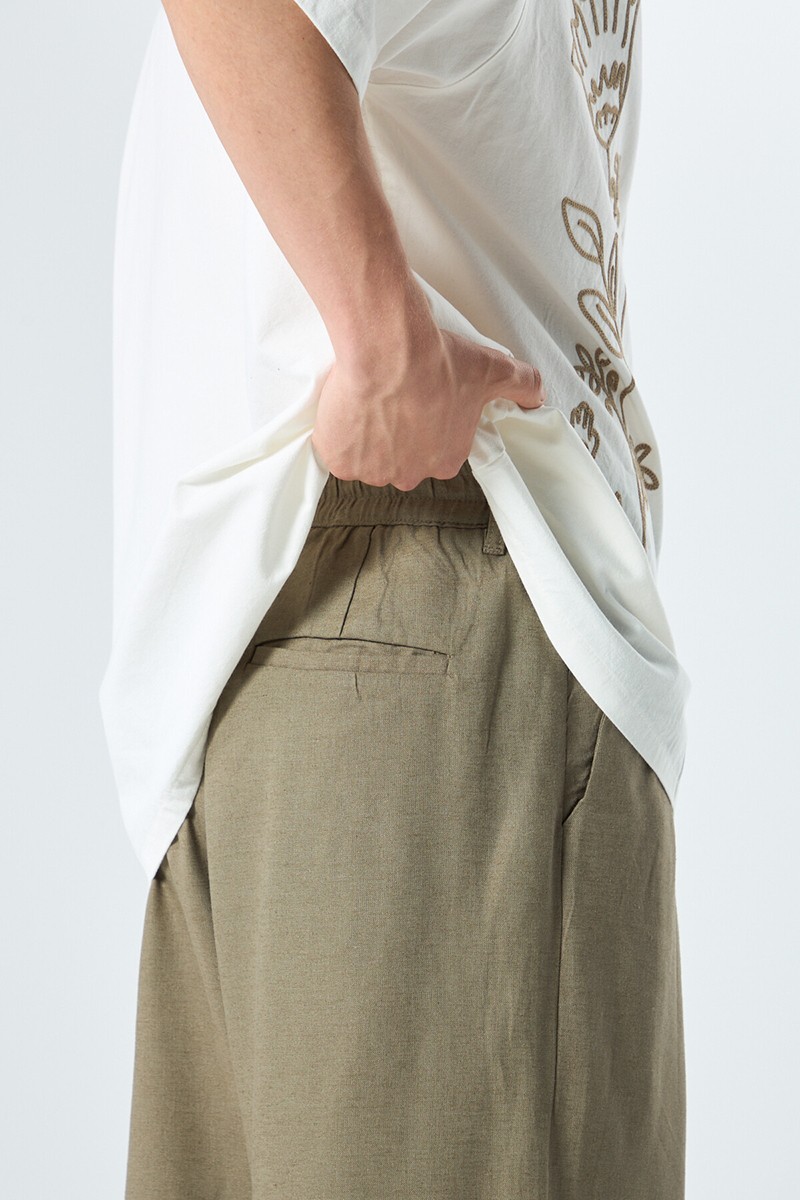 LINEN BAGGY PANTS KHAKI