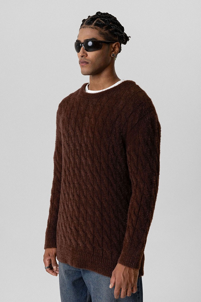 OVERSIZE KNITWEAR SWEATER-BROWN