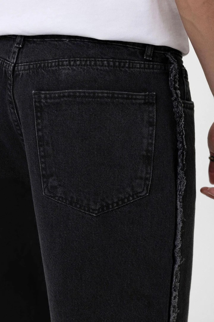 Side Seam Detailed Baggy Jeans Black