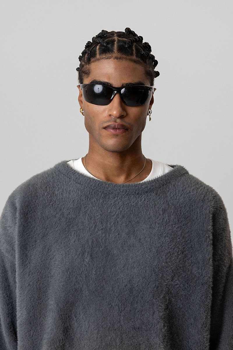 OVERSIZE PLUSH KNITWEAR SWEATER-SMOKED