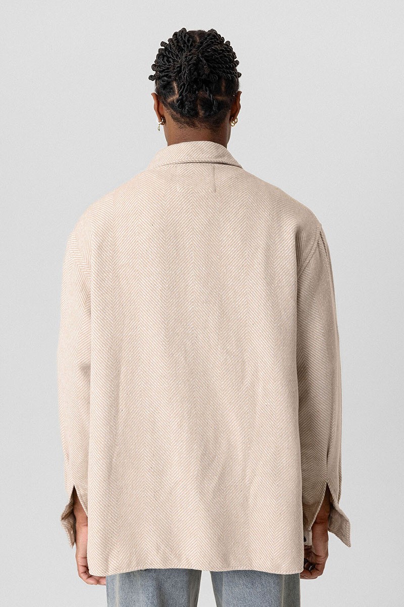 DOUBLE POCKET DETAILED OVERSIZE LUMBER SHIRT-BEIGE