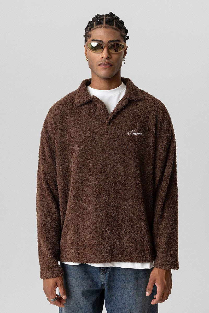 OVERSIZED SWEATSHIRT WITH TEXT DETAILED BROWN