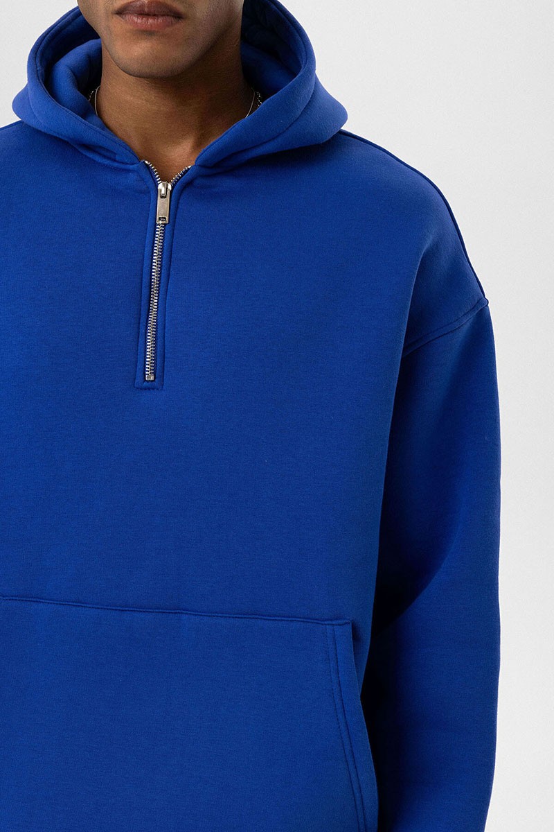 BASIC OVERSIZE ZIPPERED HOODED SWEATSHIRT SAX