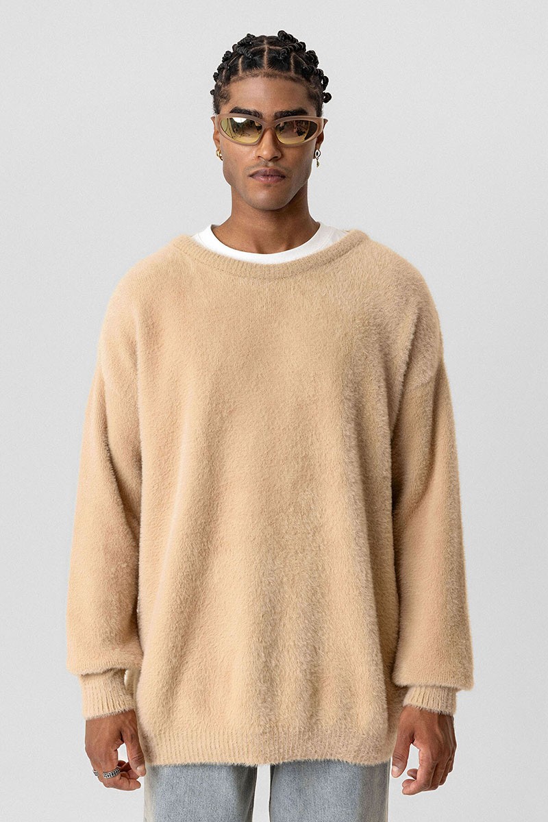 OVERSIZE PLUSH KNITWEAR-BEIGE