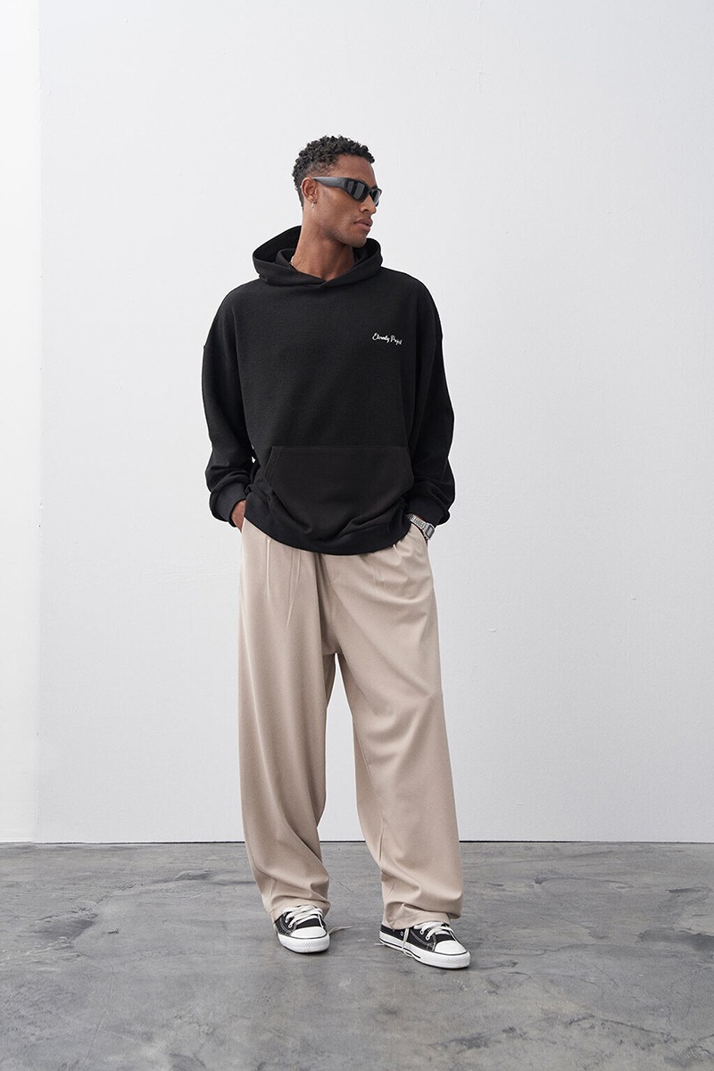 BAGGY FIT FABRIC TROUSERS STONE