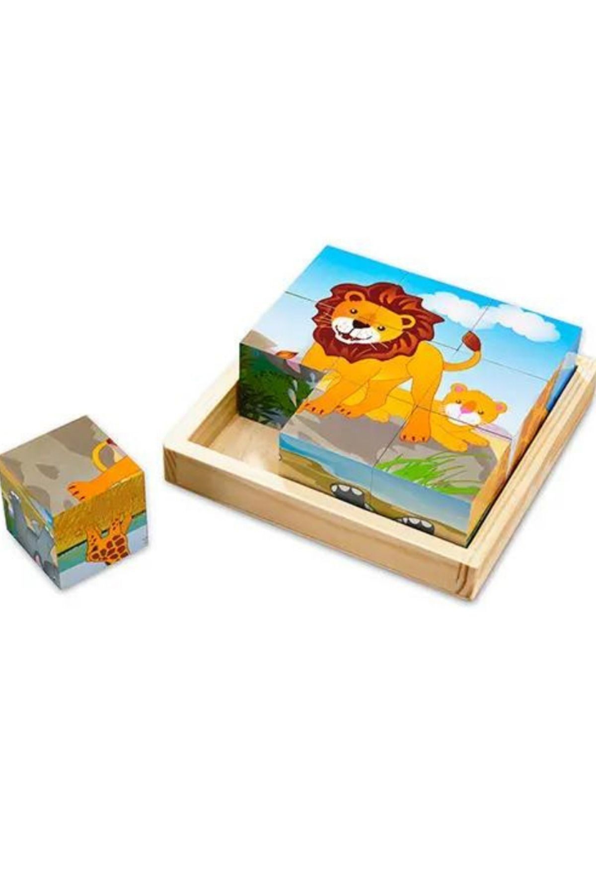 Tek Yapboz 6 Farklı Karakter 9’lu Ahşap Küp Eğitici Puzzle