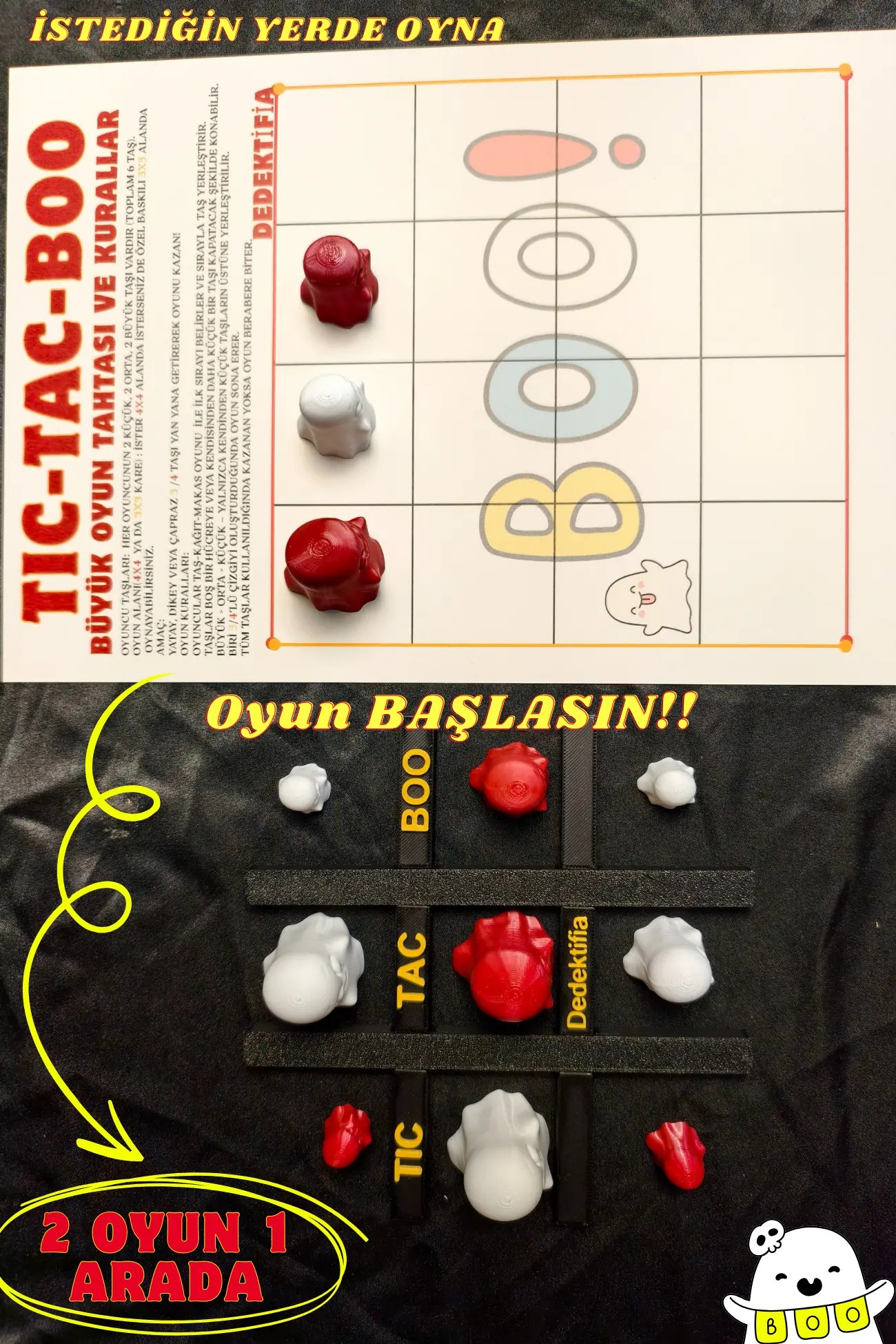 TIC TAC BOO Aile Kutu Oyunu, Tic-Tac-Toe Oyunu, Strateji Oyunu,Zeka Oyunu,Eğitici Oyuncak