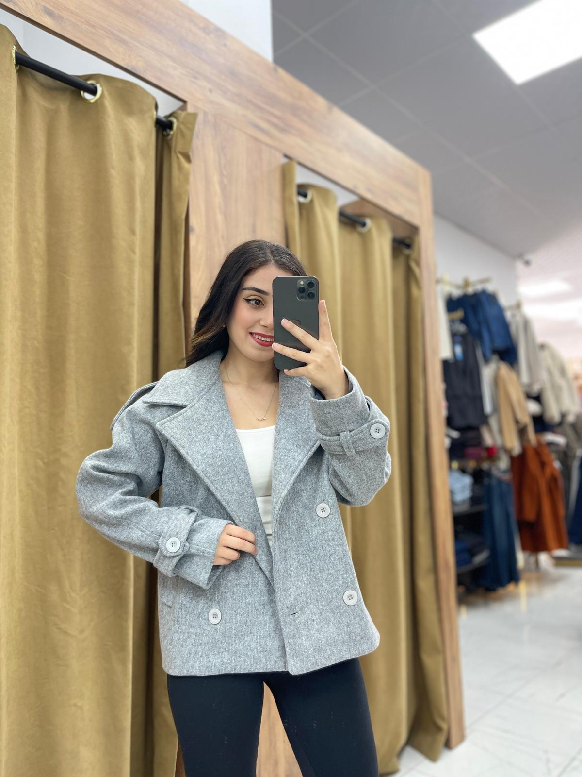 Vola Kısa Kaşe Kaban  - Gri