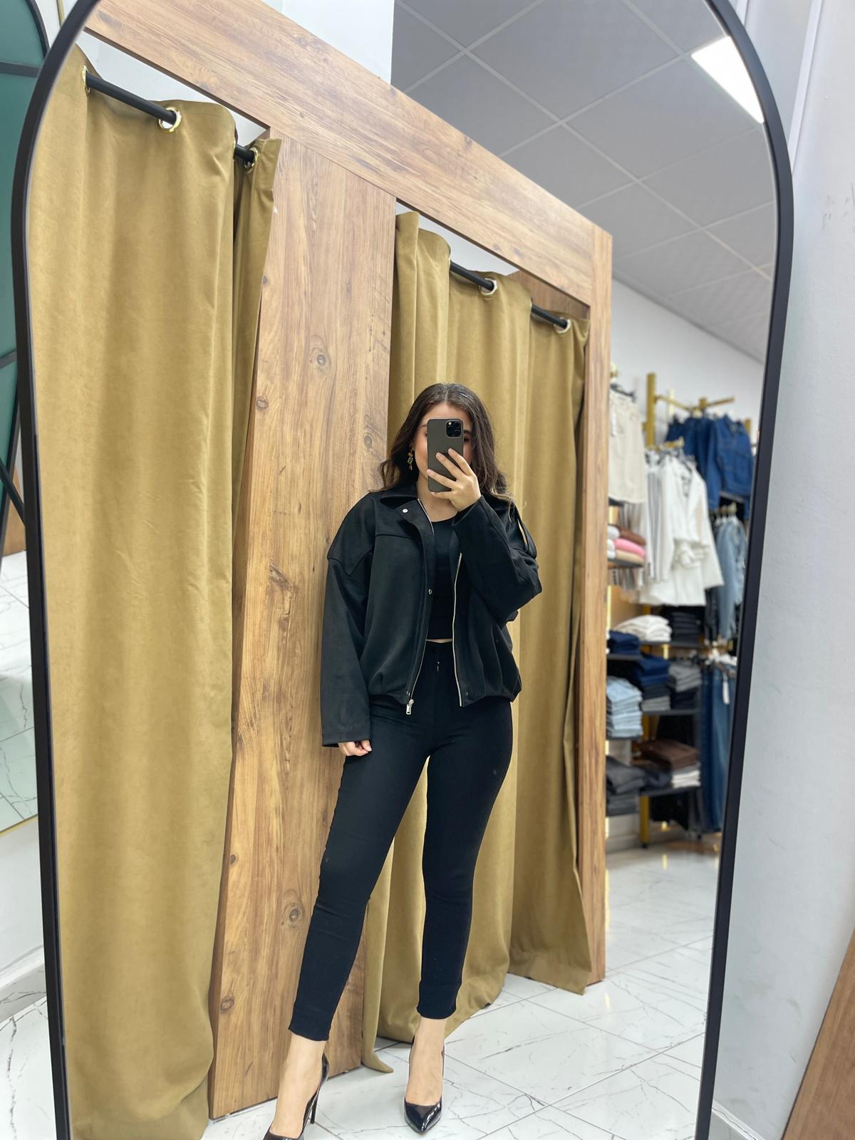 Süet Bomber Ceket  - Siyah