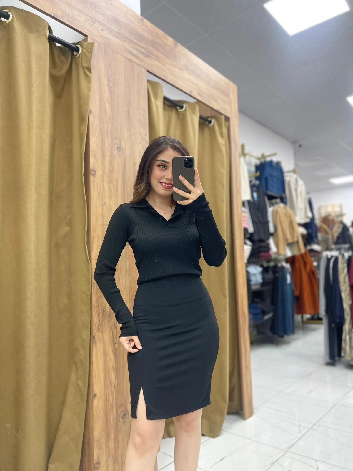 Bony Krep Kumaş Etek - Siyah