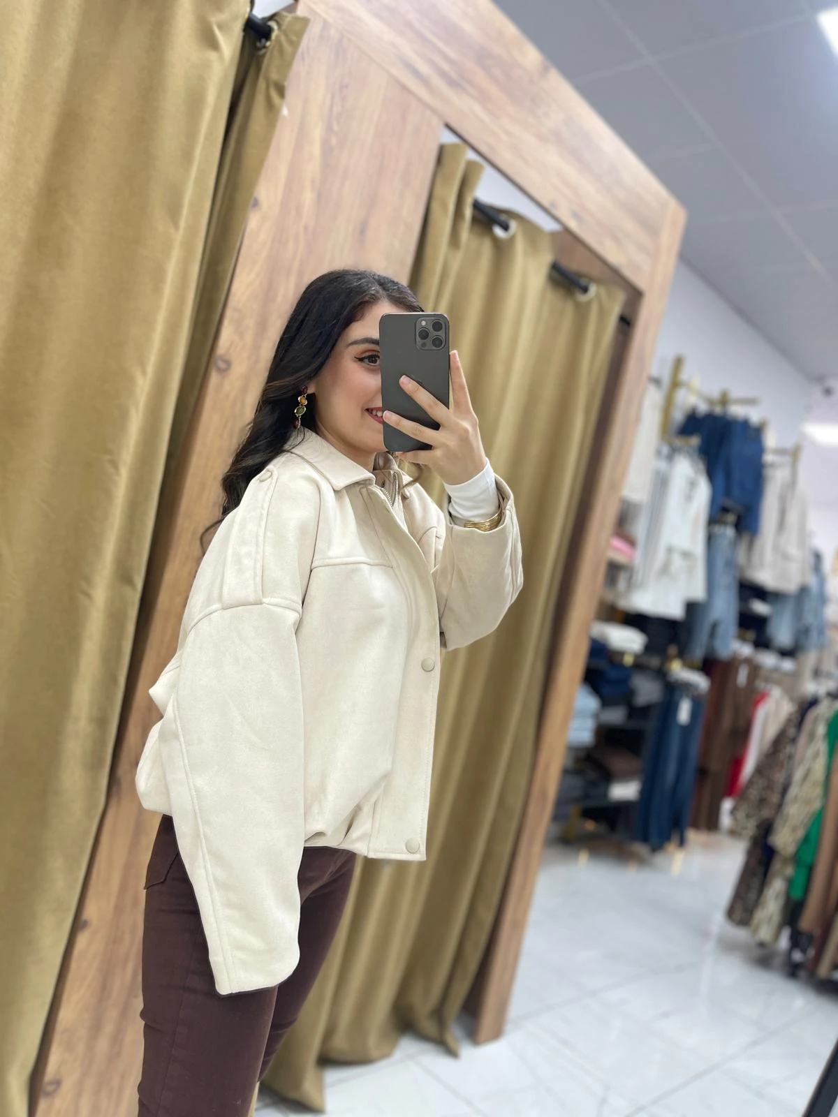 Süet Bomber Ceket  - Krem