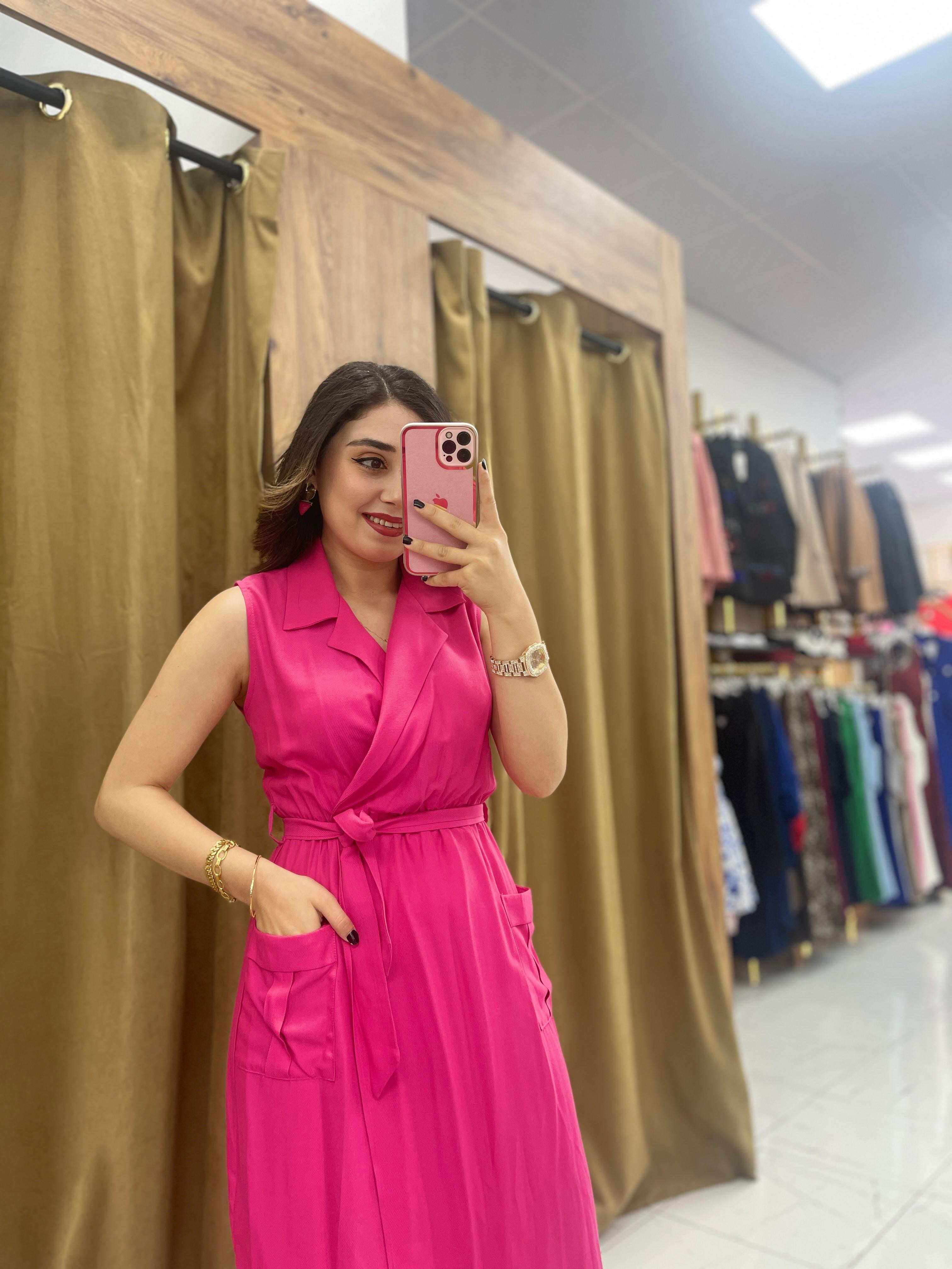 Nirins Yakalı Elbise - Pembe