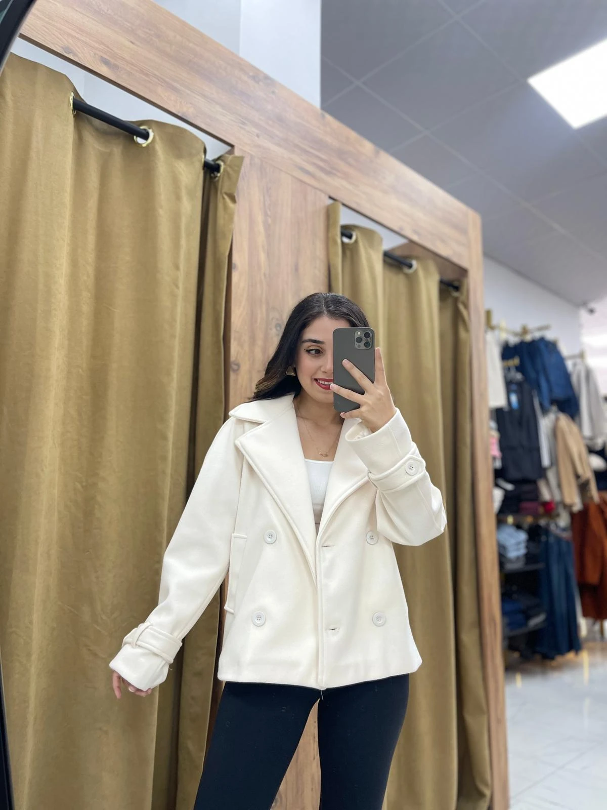 Vola Kısa Kaşe Kaban  - Krem