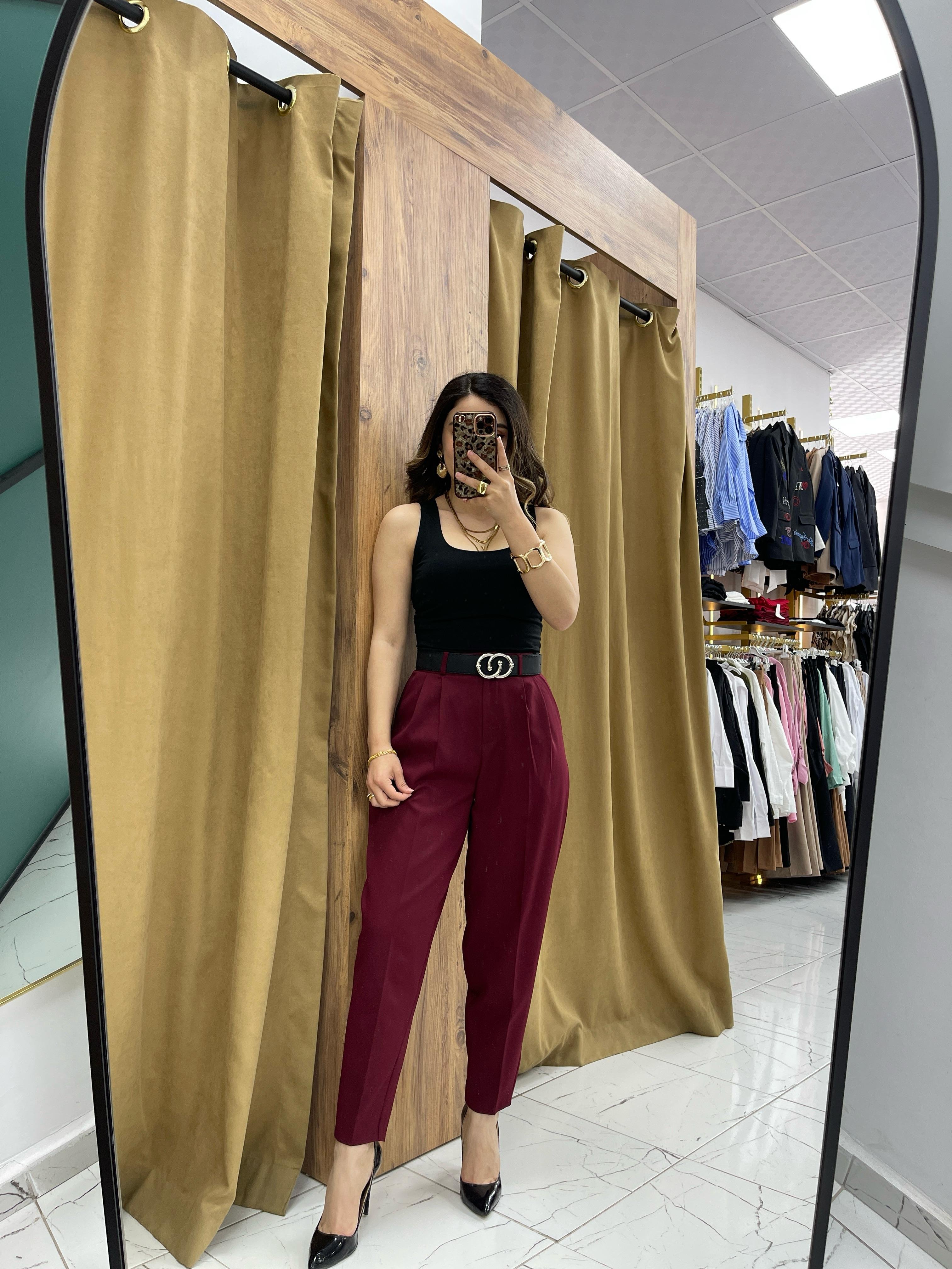 Elara Kumaş Pantolon - Bordo