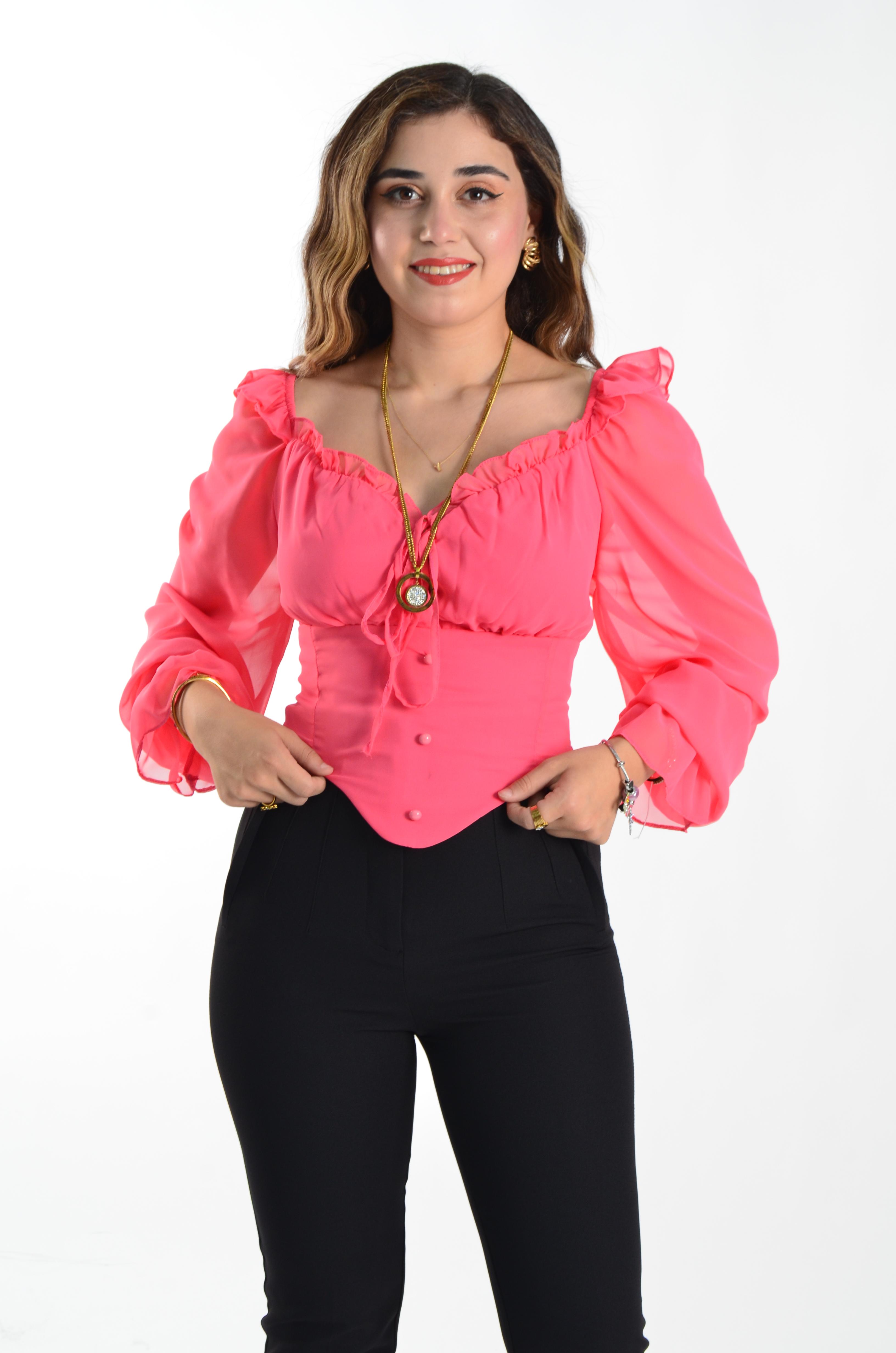 Korse Detaylı Bade Bluz - Pembe