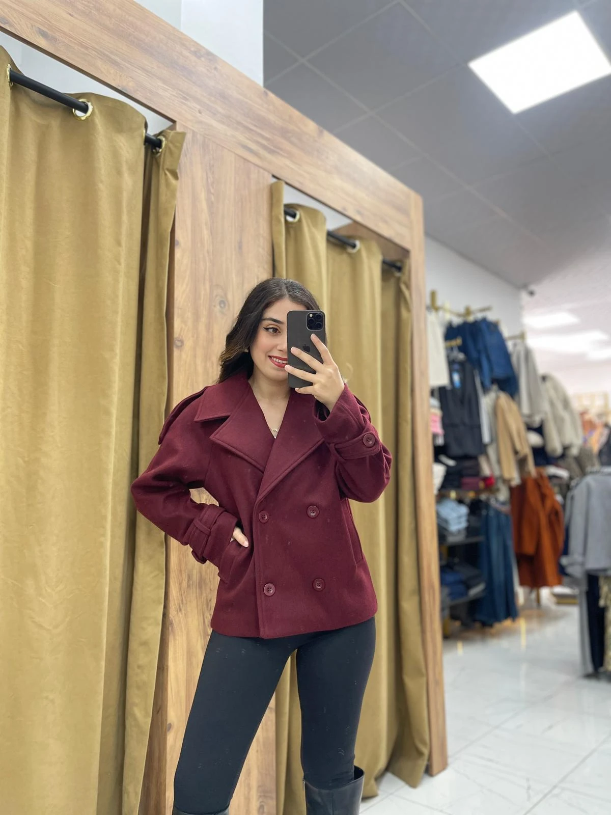 Vola Kısa Kaşe Kaban  - Bordo