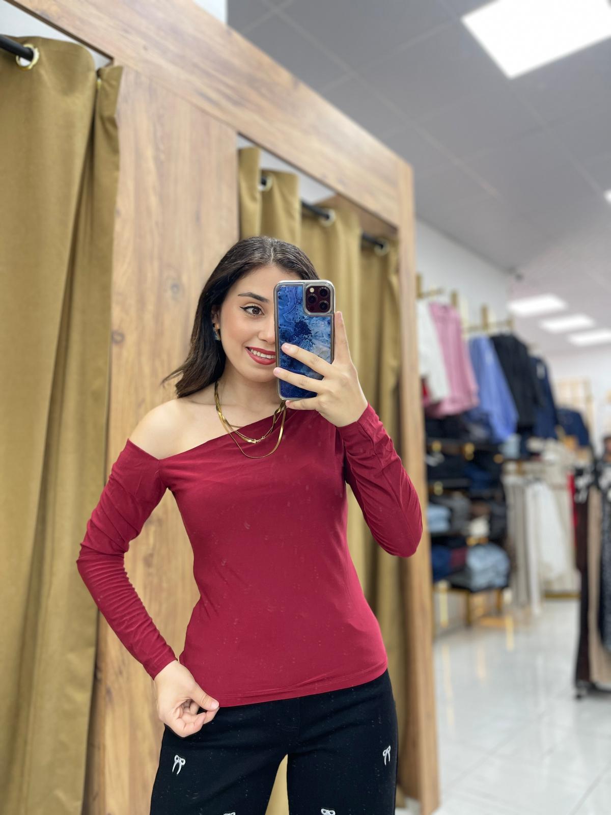 Omuz Detaylı Bluz  - Bordo