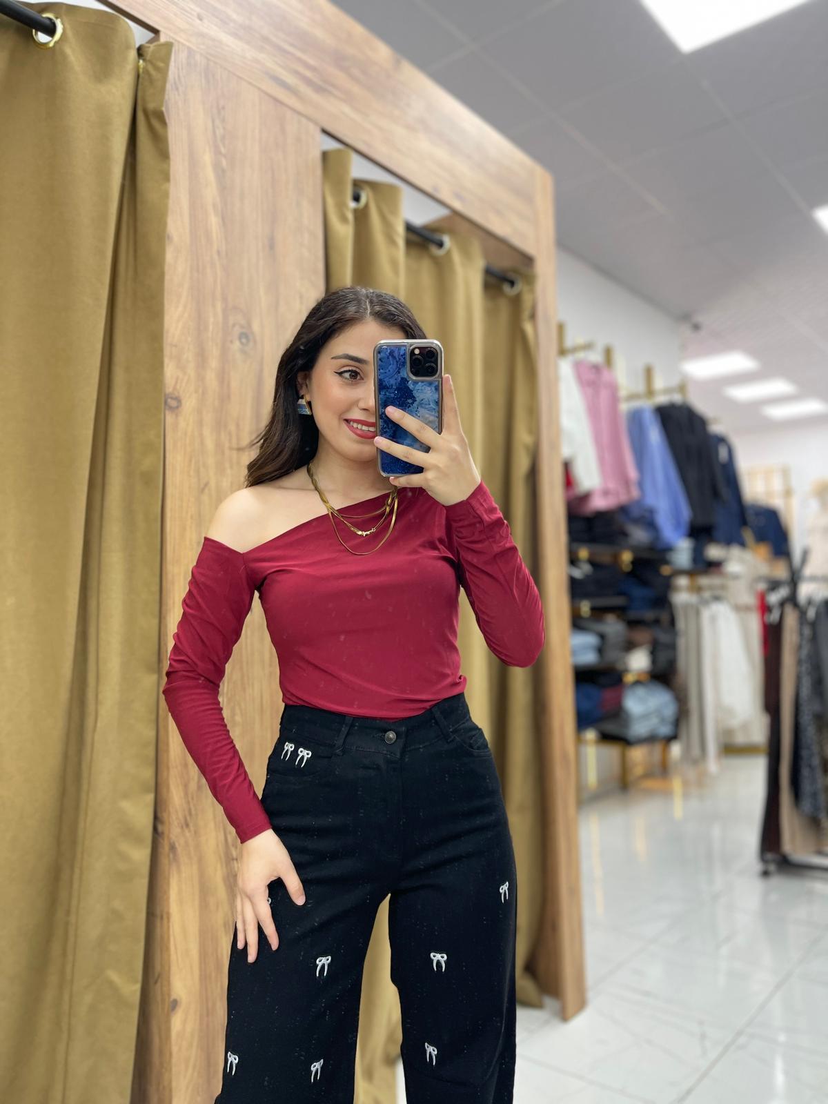 Omuz Detaylı Bluz  - Bordo