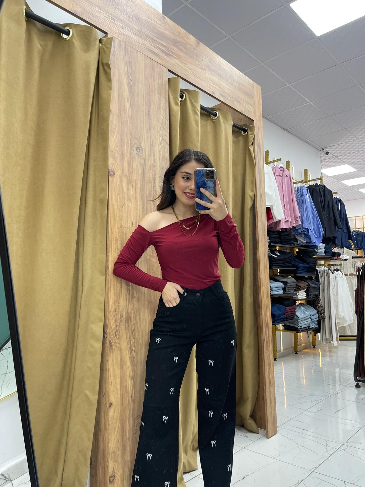 Omuz Detaylı Bluz  - Bordo