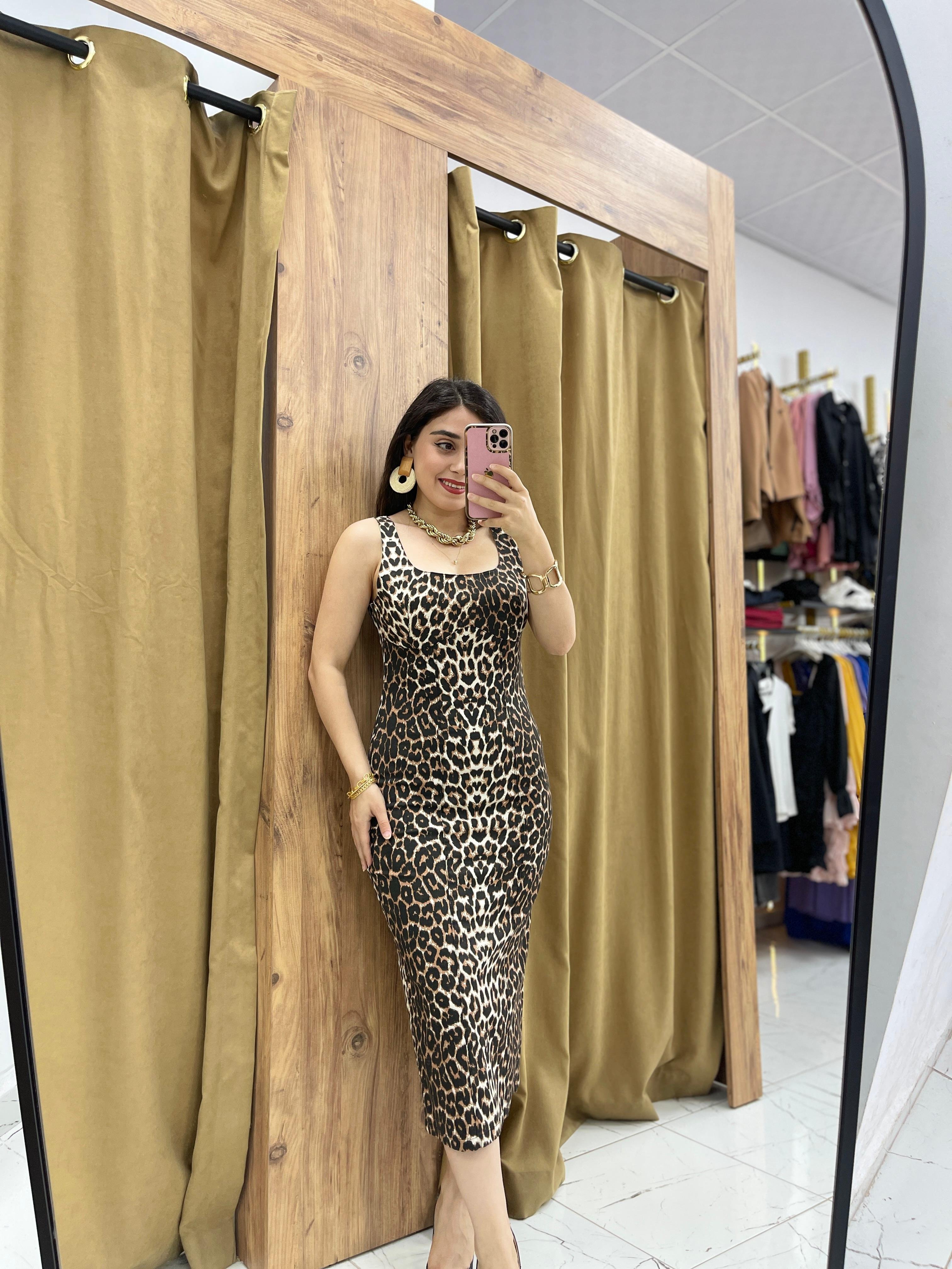 Nemy Leopar Elbise - Sarı Leopar