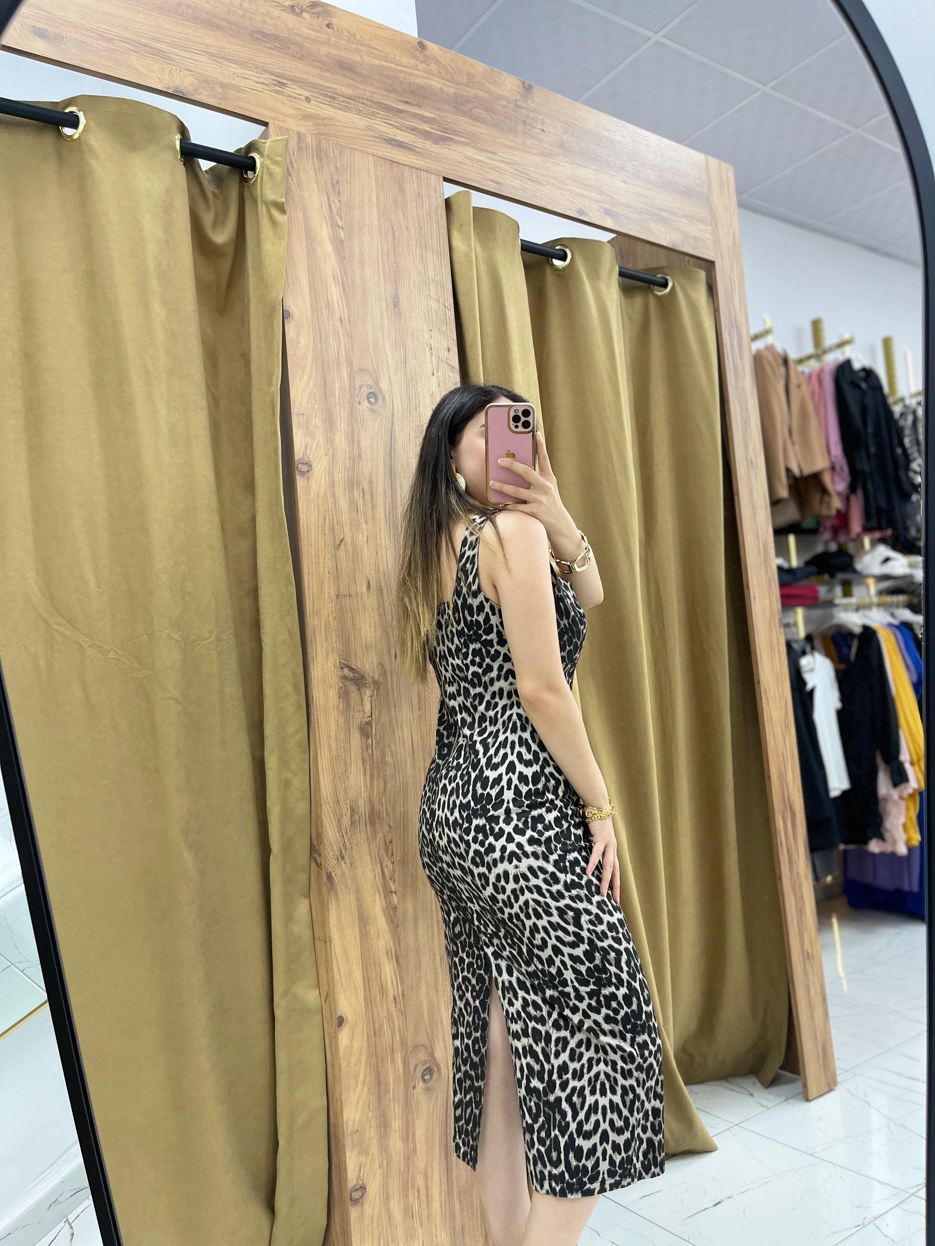 Nemy Leopar Elbise - Gri Leopar