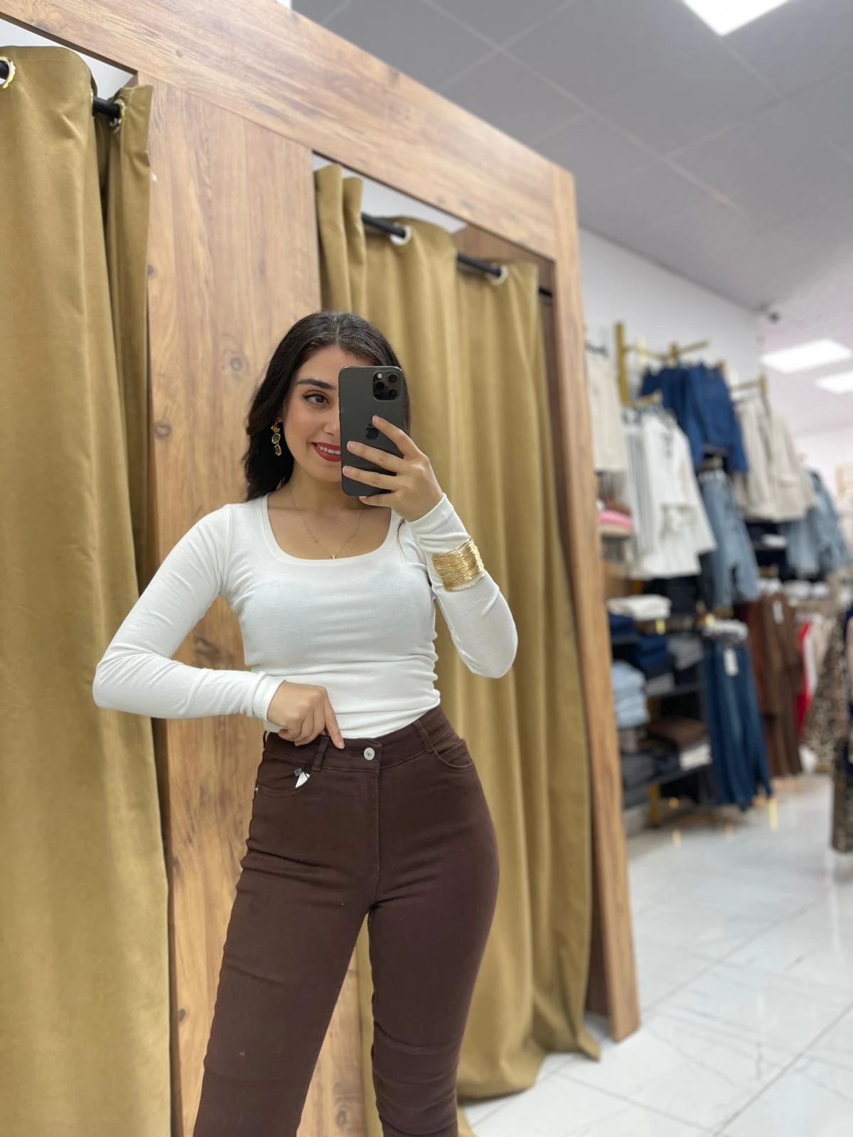 Suen Likralı Dar Paça Kot Pantolon - Kahverengi