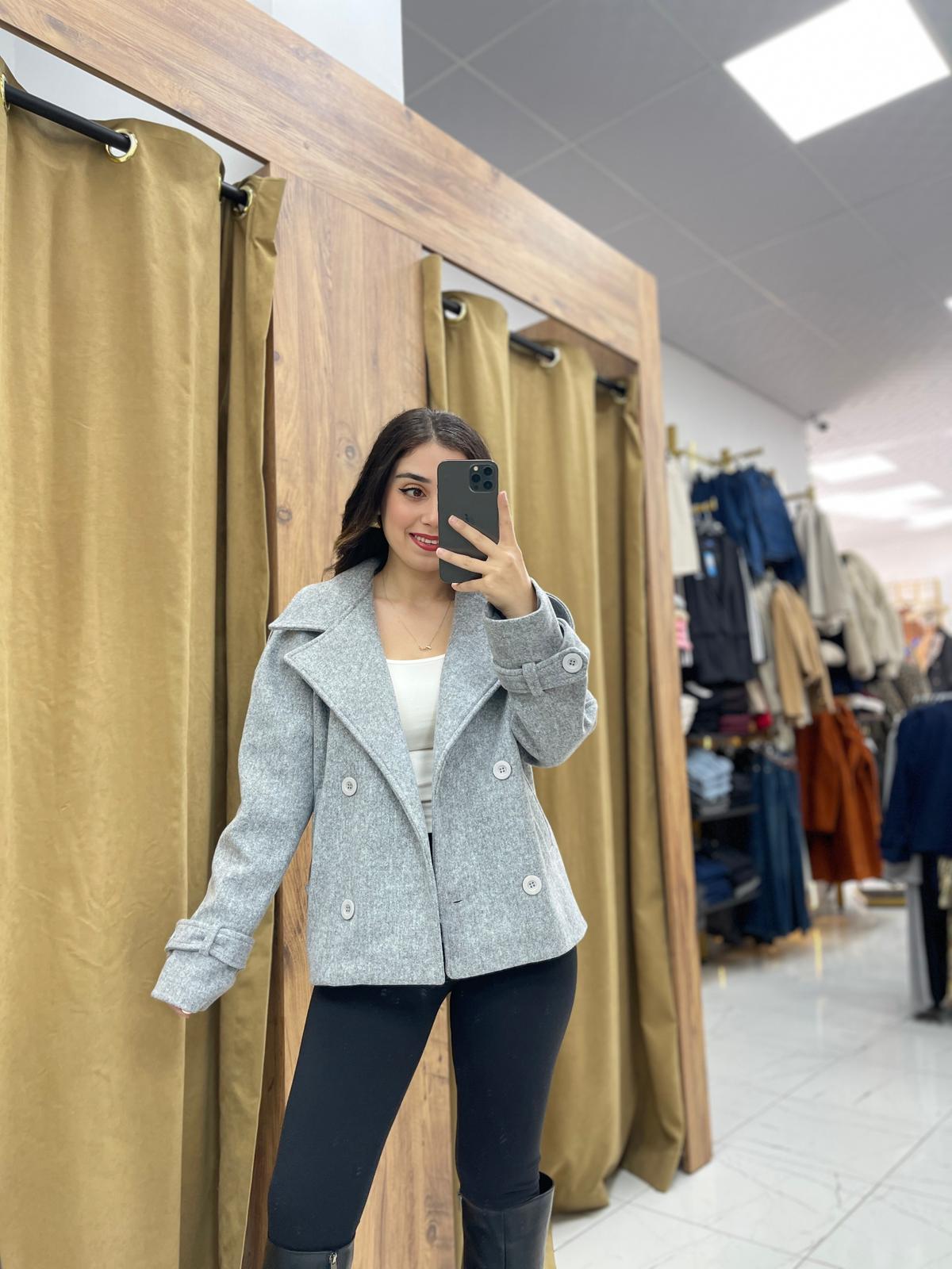 Vola Kısa Kaşe Kaban  - Gri