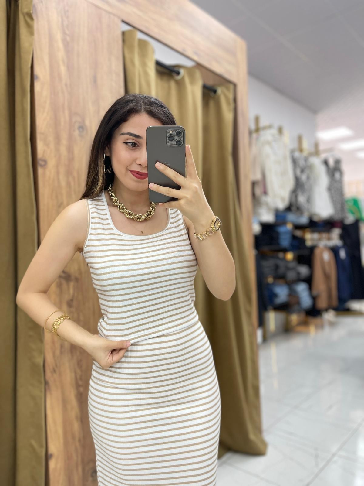 Çizgili  Etekli Takım  - Vizon
