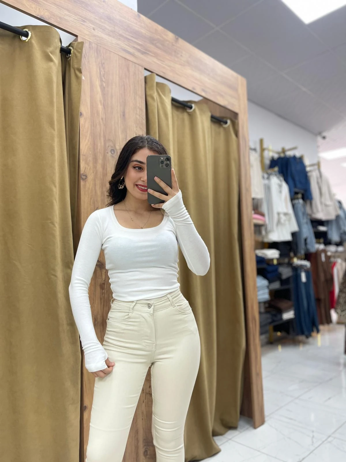 Suen Likralı Dar Paça Kot Pantolon - Krem