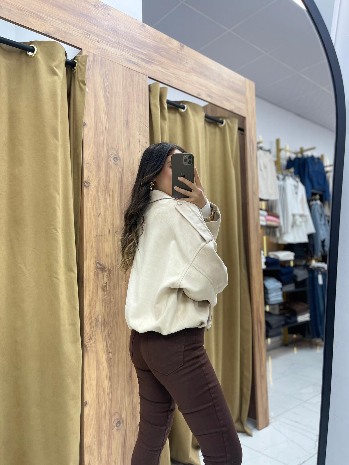 Süet Bomber Ceket  - Krem