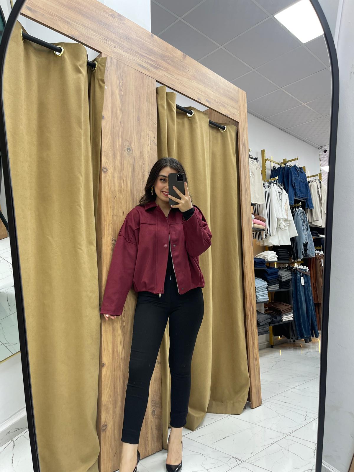 Süet Bomber Ceket  - Bordo