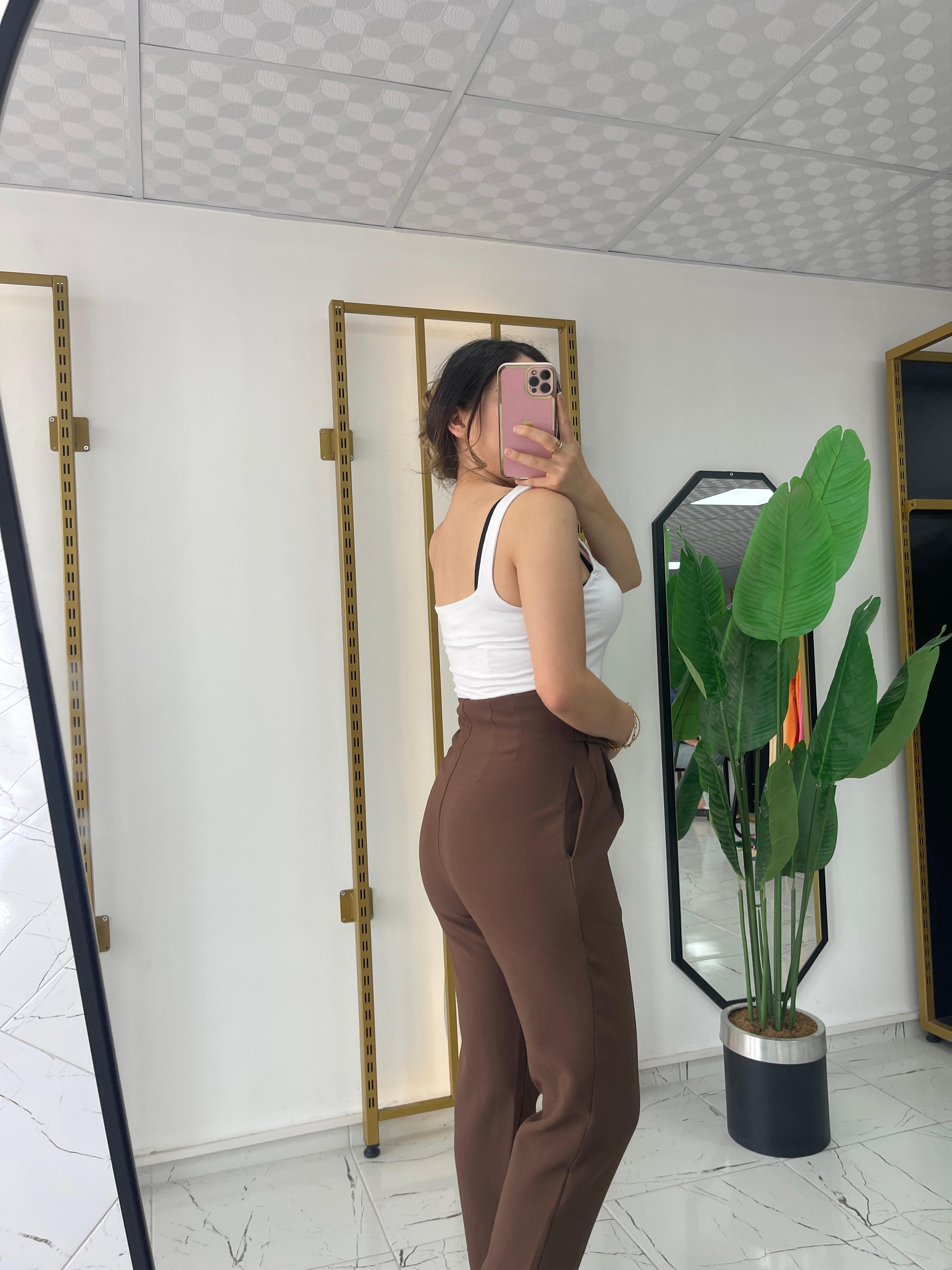 Acı Kahve Gold Dügmeli pantolon 