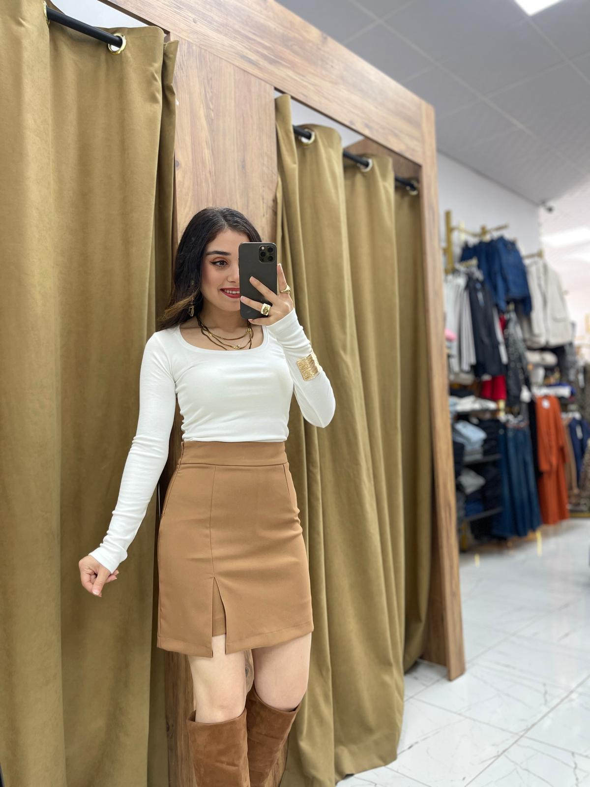 Romi  Şort Etek  - Kahverengi