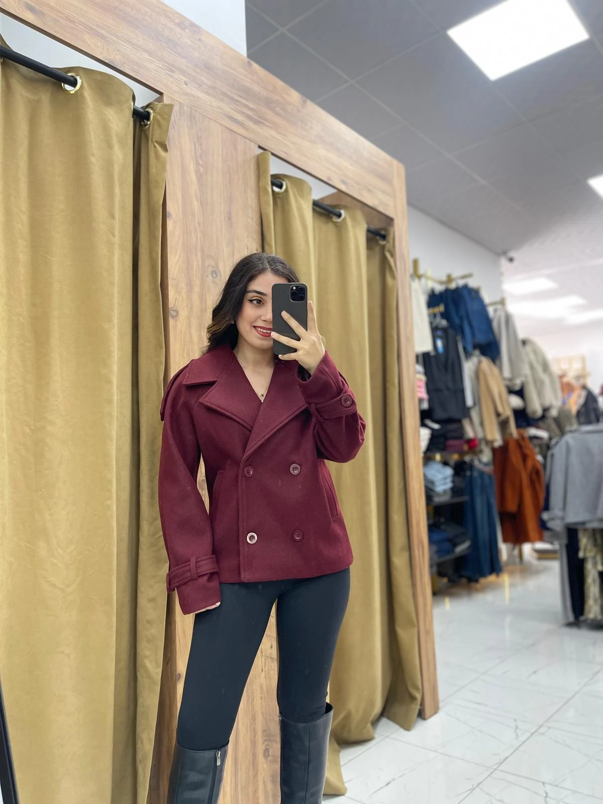 Vola Kısa Kaşe Kaban  - Bordo