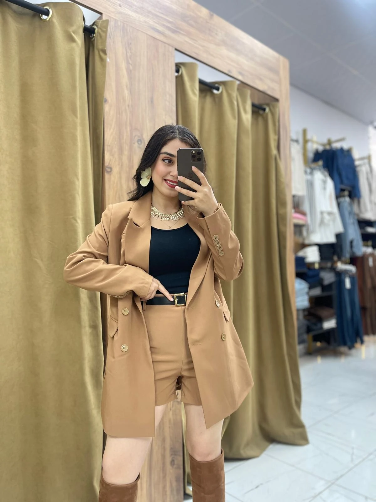 Olivia Ceketli Şort Takım - Kahverengi