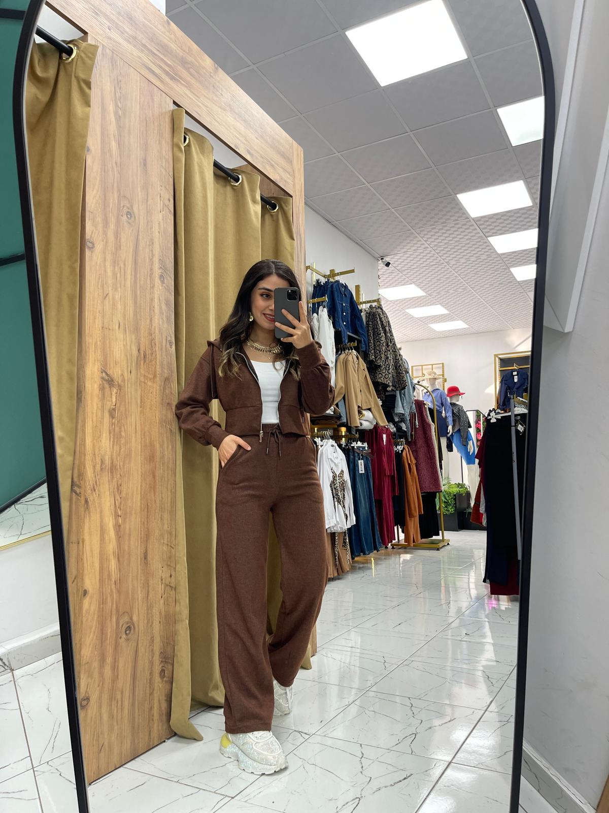 Yumoş Fitilli Kumaş Spor Takım  - Kahverengi