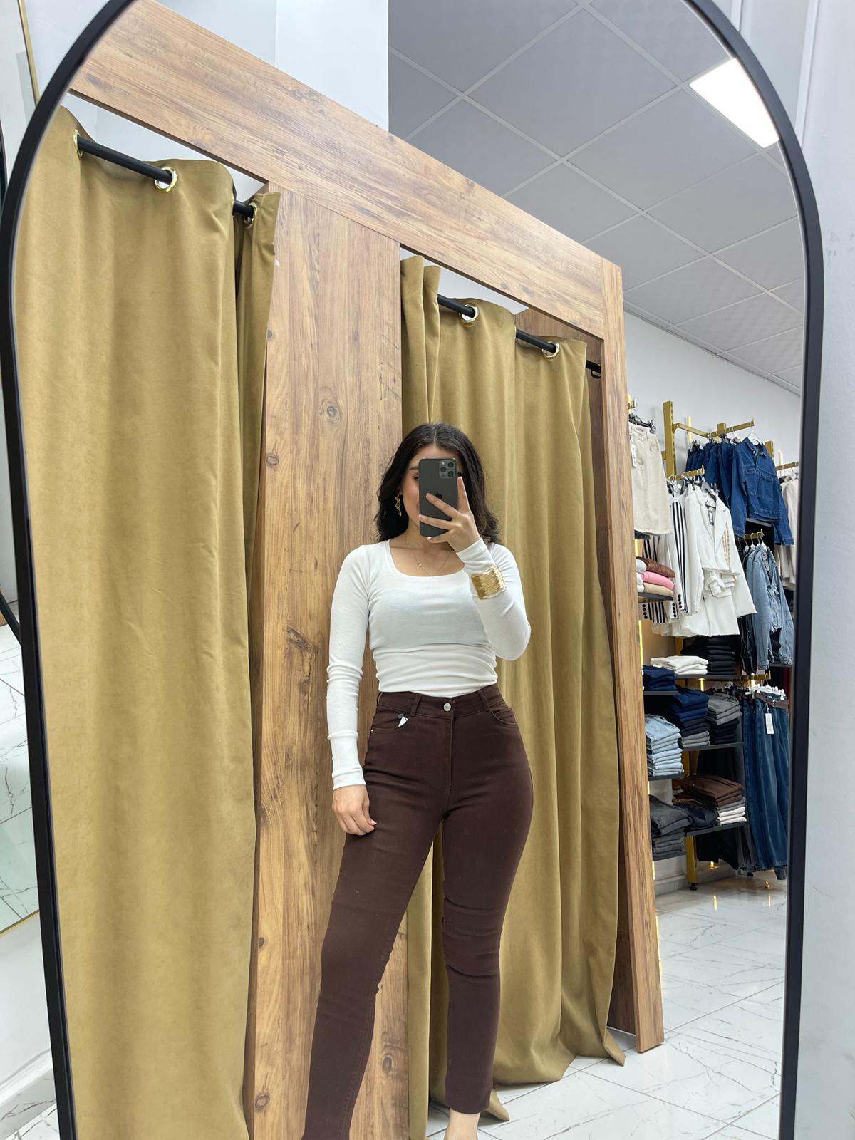 Suen Likralı Dar Paça Kot Pantolon - Kahverengi