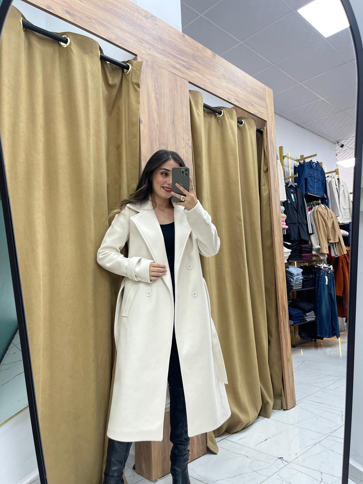 Soft Kaşe Kaban  - Beyaz