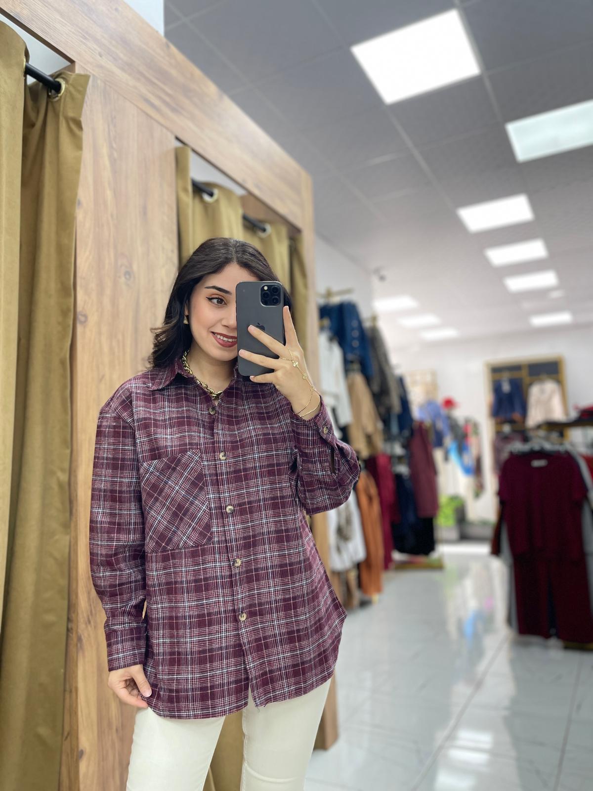 Ekose Gömlek  - Bordo