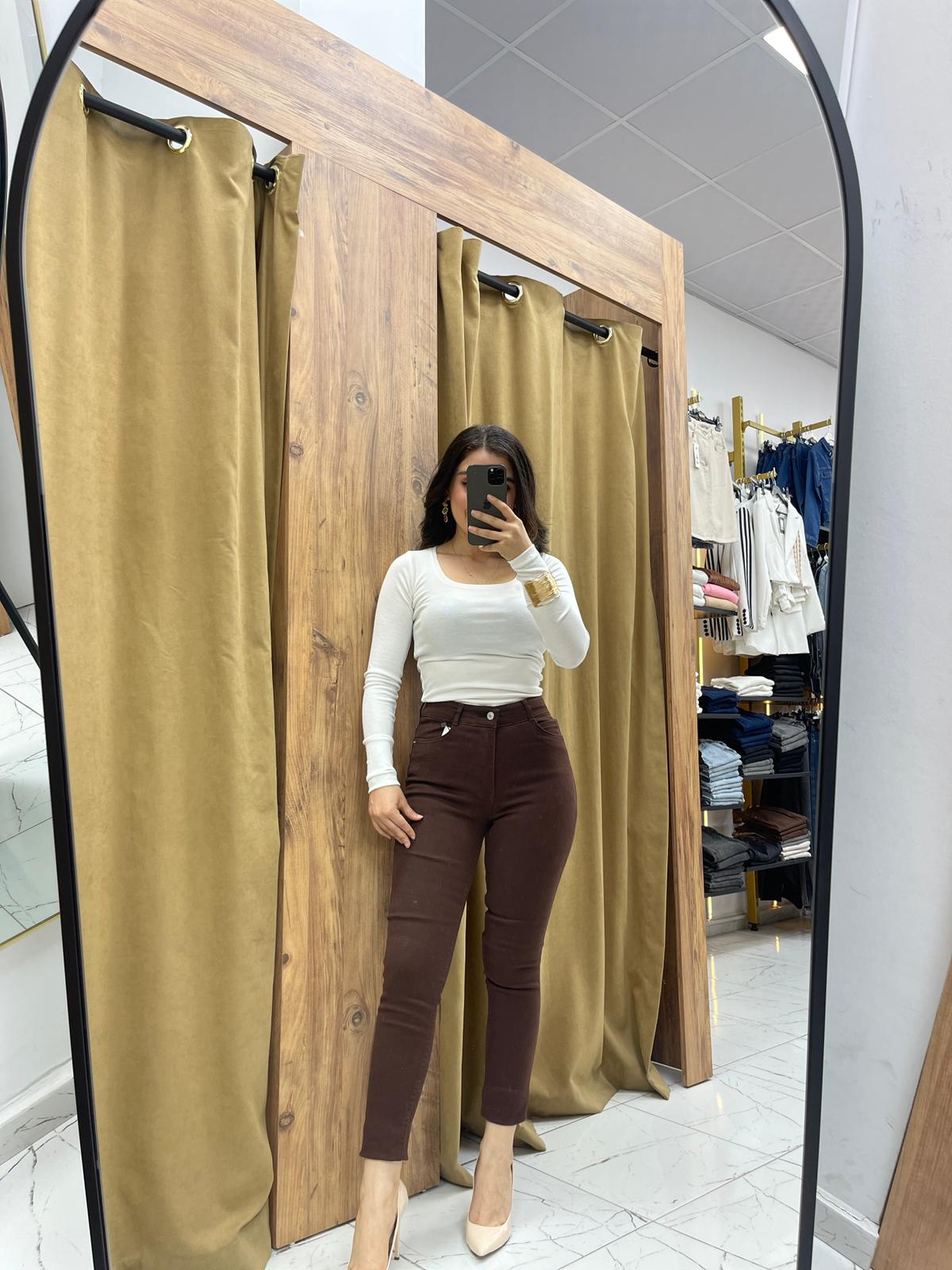 Suen Likralı Dar Paça Kot Pantolon - Kahverengi