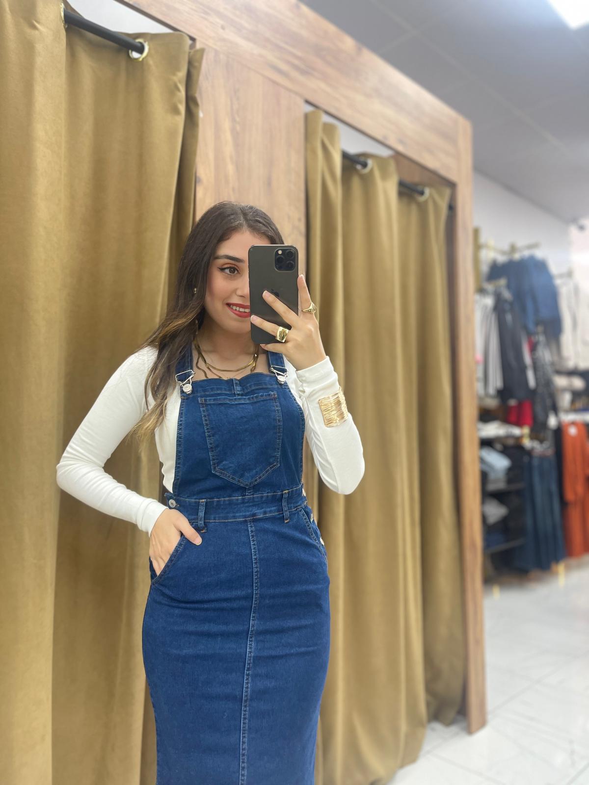 Mila Askılı Kot Elbise  - Lacivert