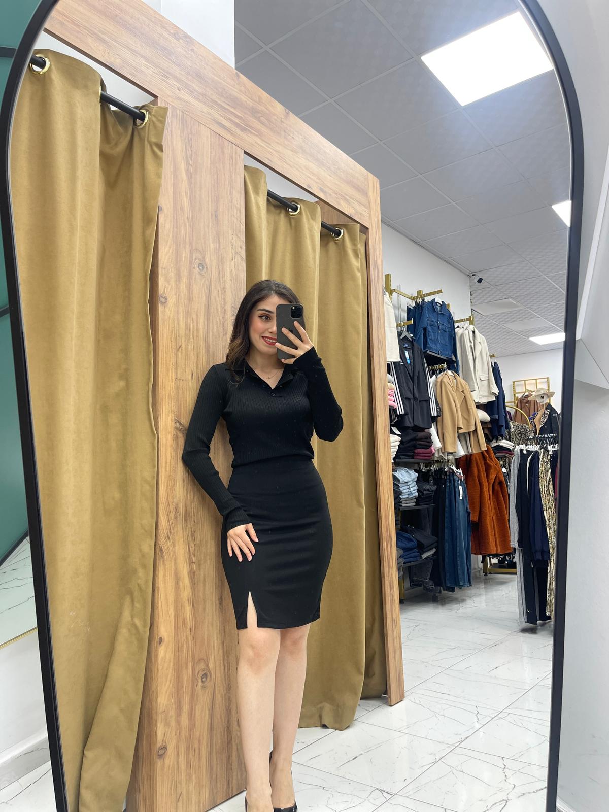 Bony Krep Kumaş Etek - Siyah