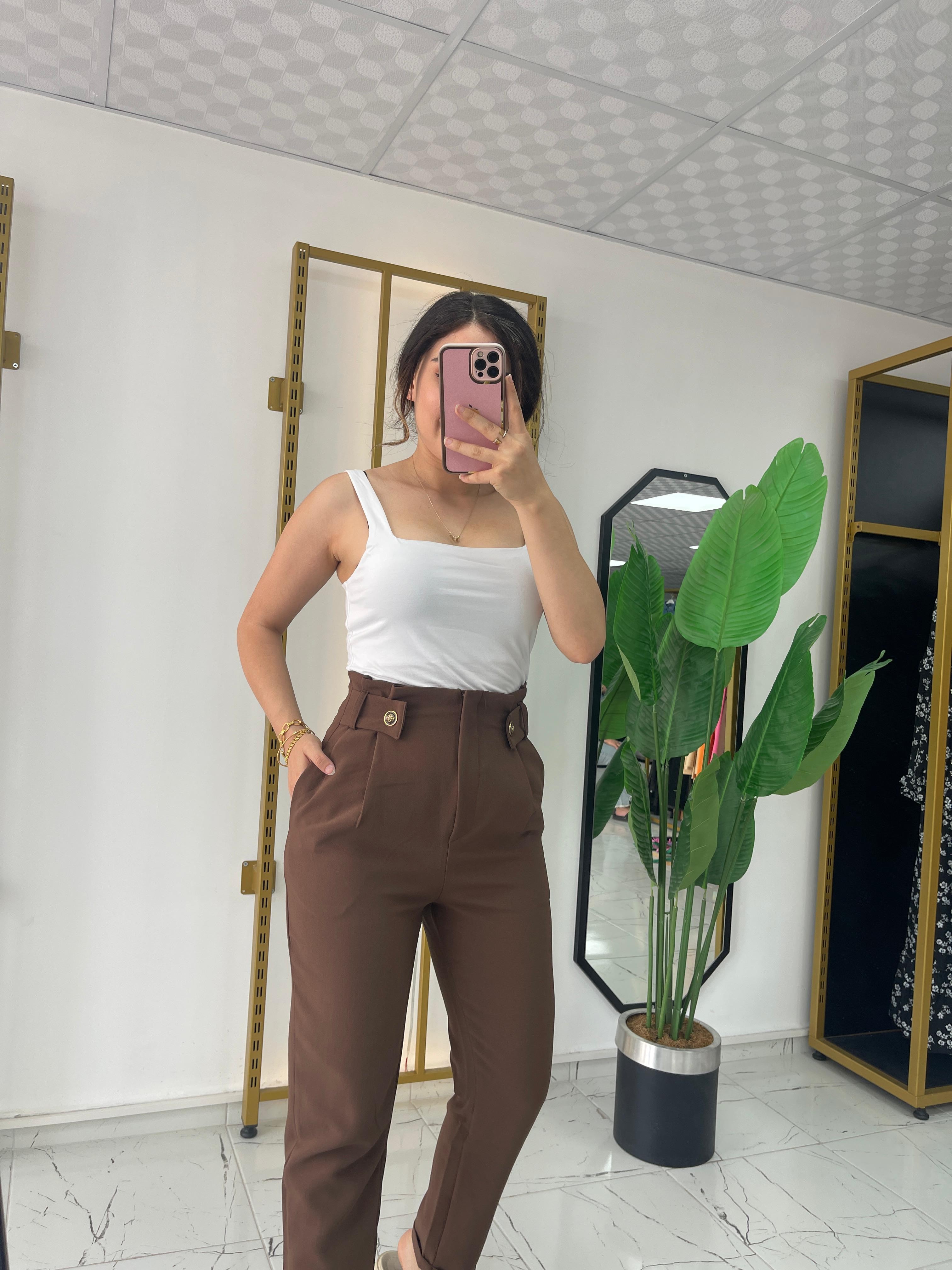 Acı Kahve Gold Dügmeli pantolon 