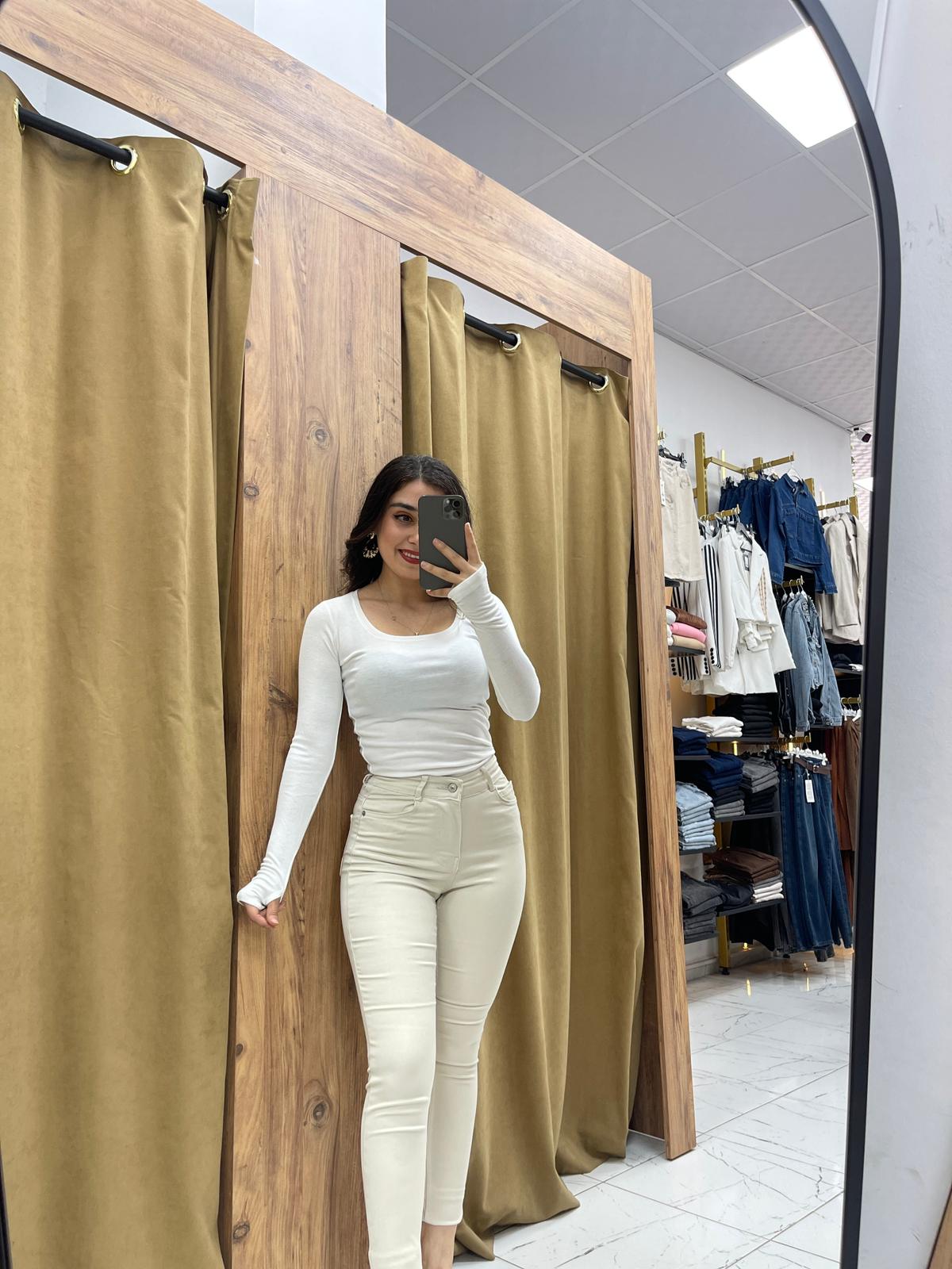 Suen Likralı Dar Paça Kot Pantolon - Krem