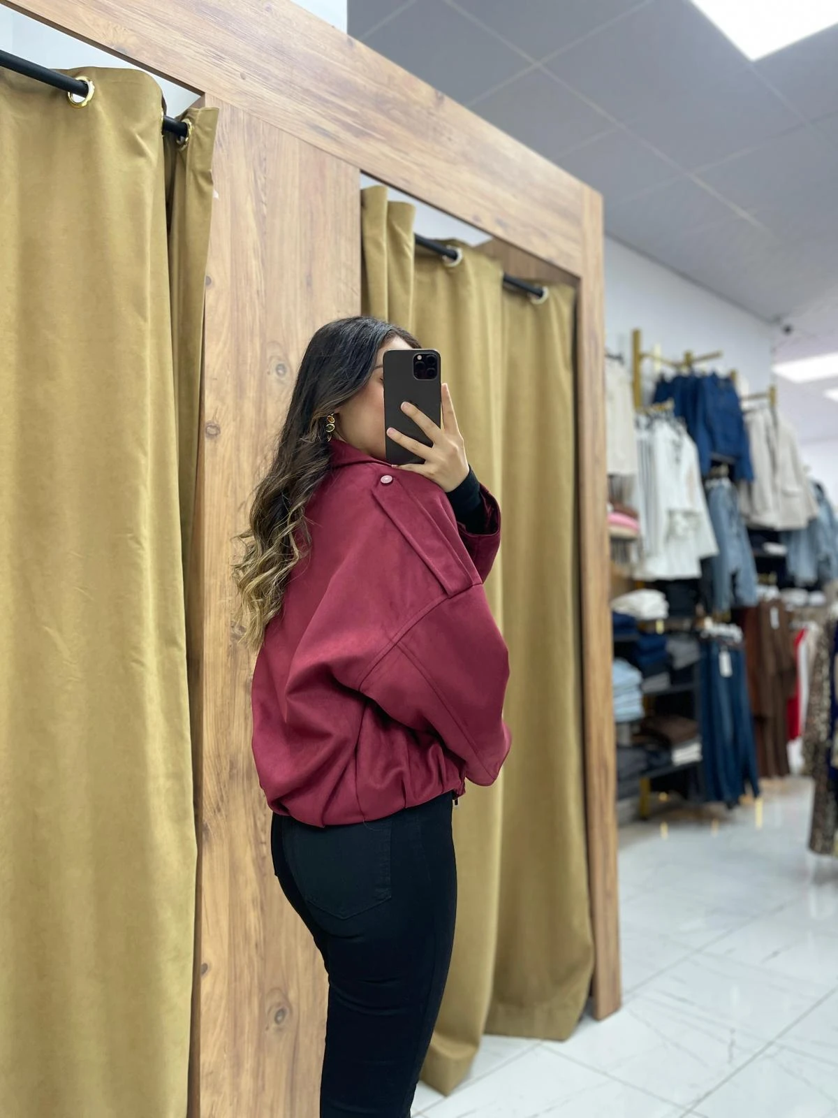 Süet Bomber Ceket  - Bordo