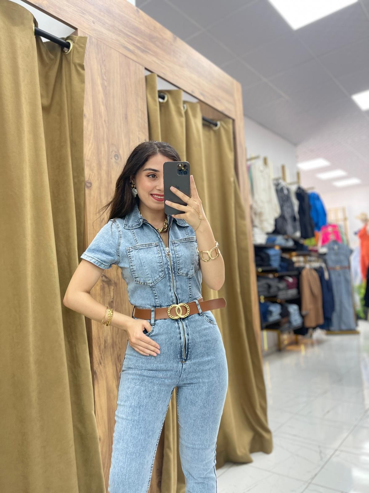 Moni Fermuarlı Kot Tulum - Buz Mavi