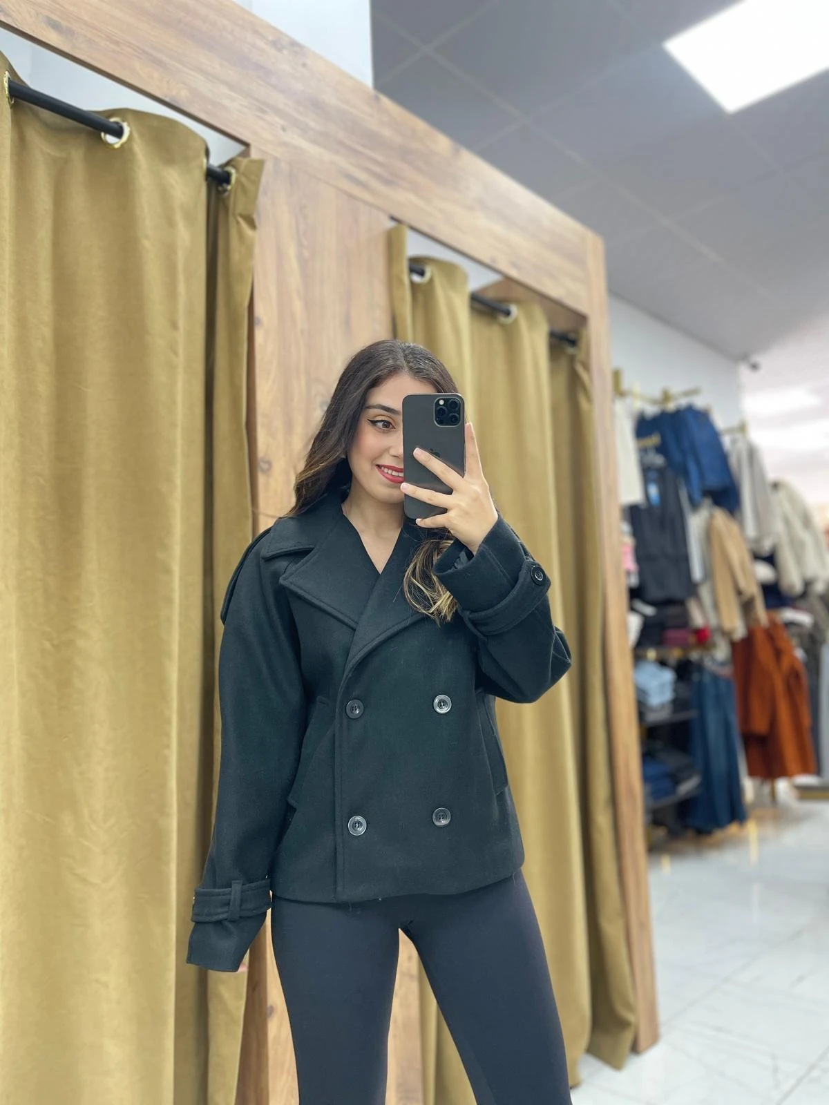 Vola Kısa Kaşe Kaban  - Siyah