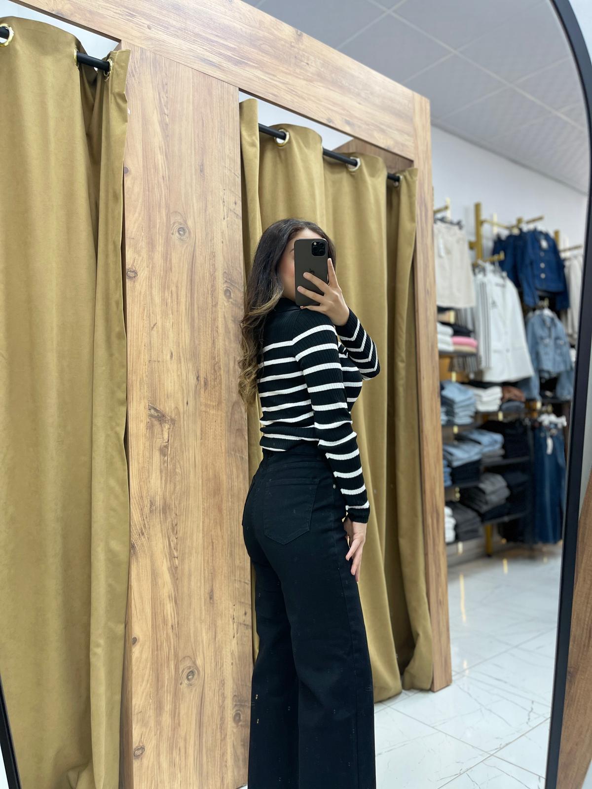 Püsküllü Kot Pantolon - Siyah