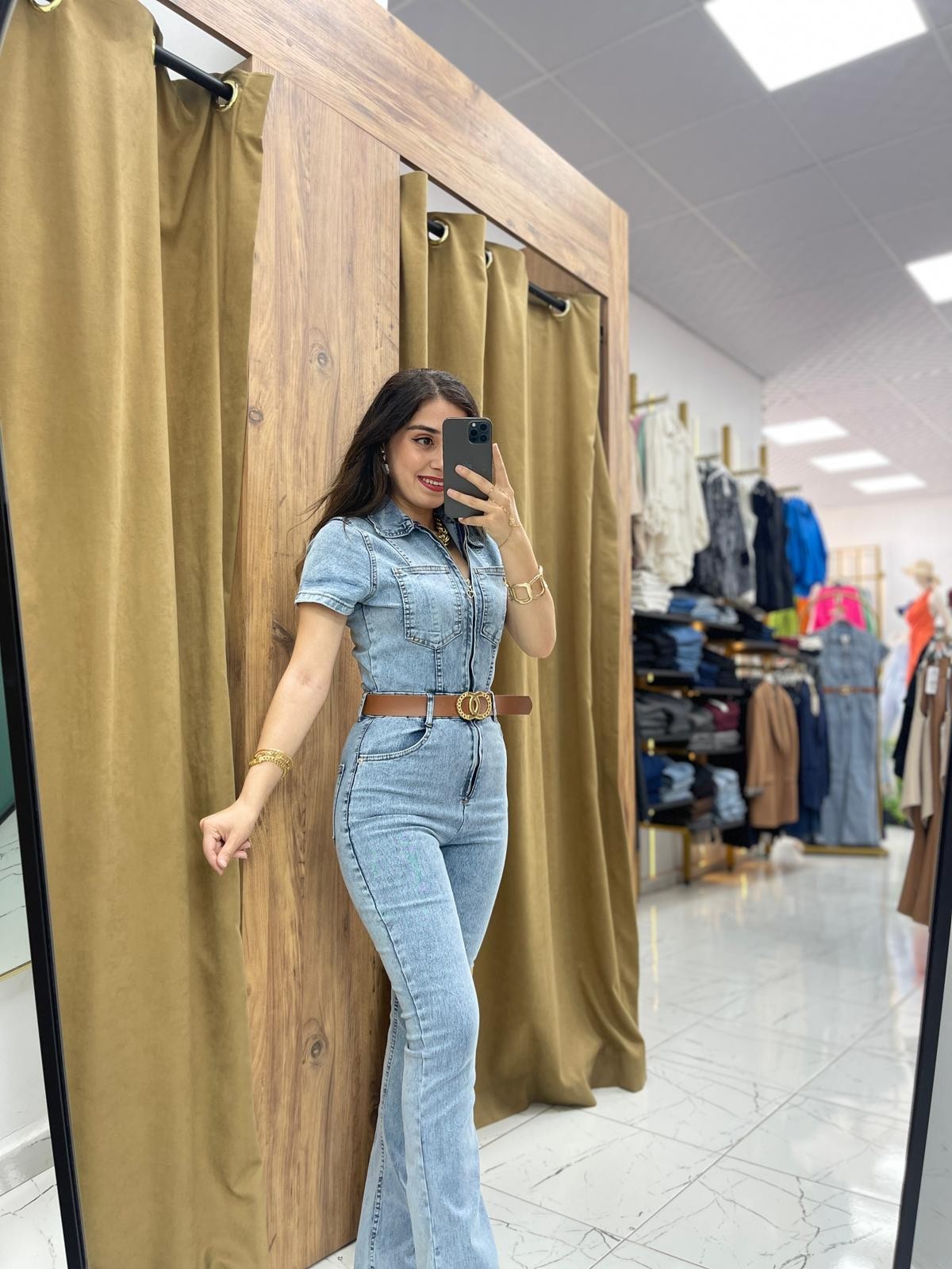 Moni Fermuarlı Kot Tulum - Buz Mavi