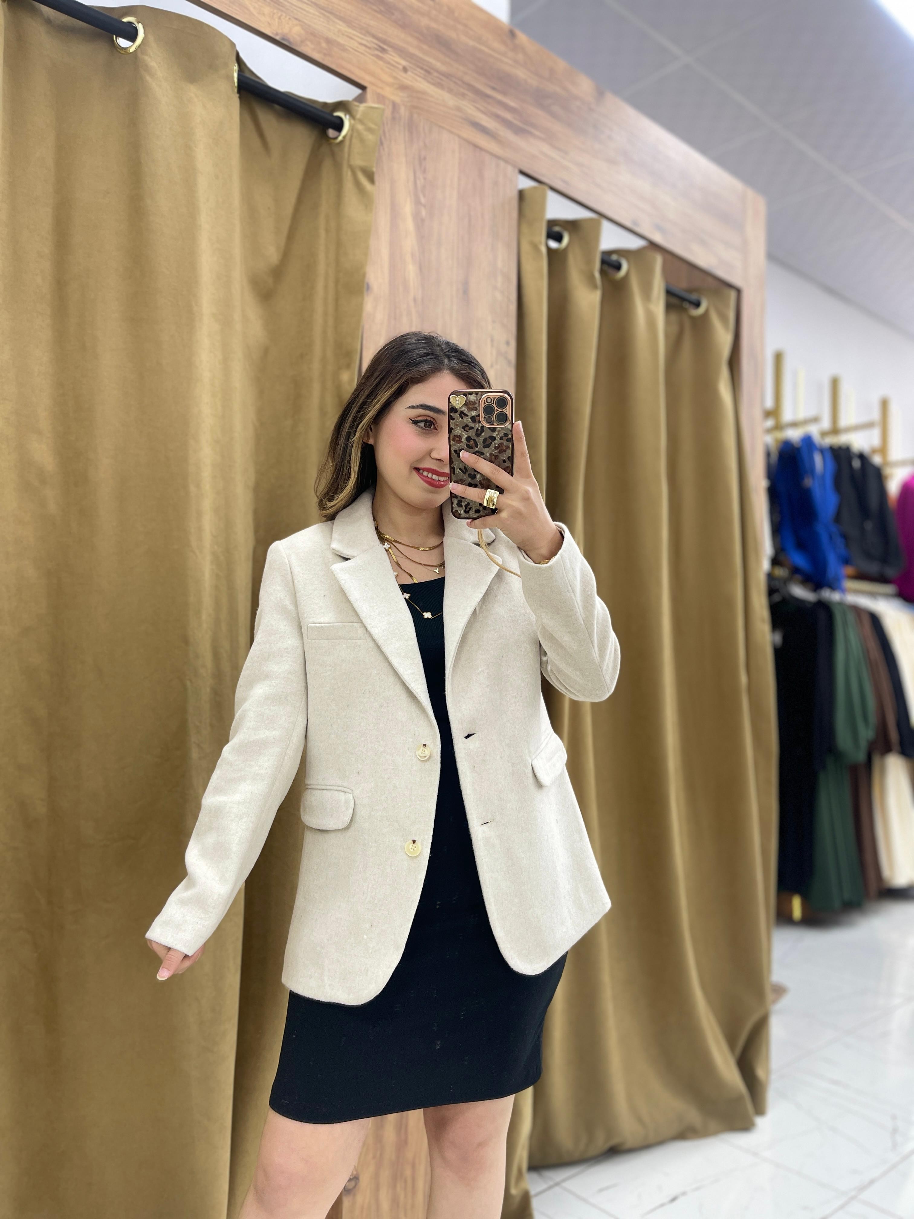 Kaşe Blazer Ceket - Beyaz